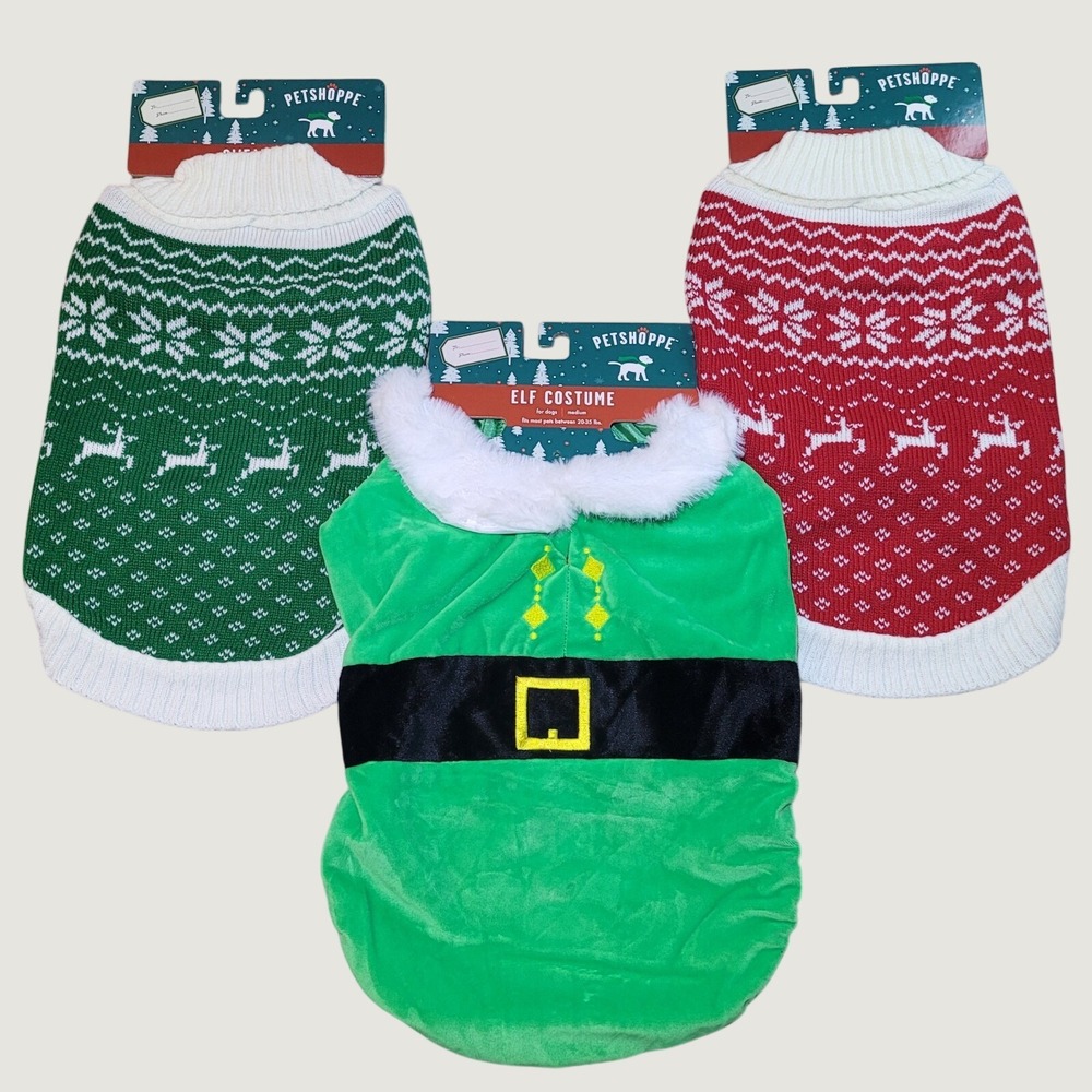 Puppy Dog Christmas Sweaters & Elf Halloween Costume Medium‎ 20-35 Pounds NEW